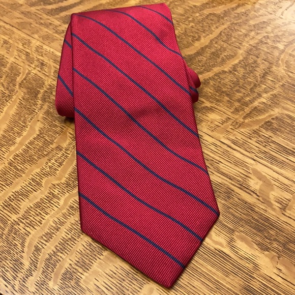 Land’s End Silk Necktie Red Blue Stripe - Picture 1 of 4